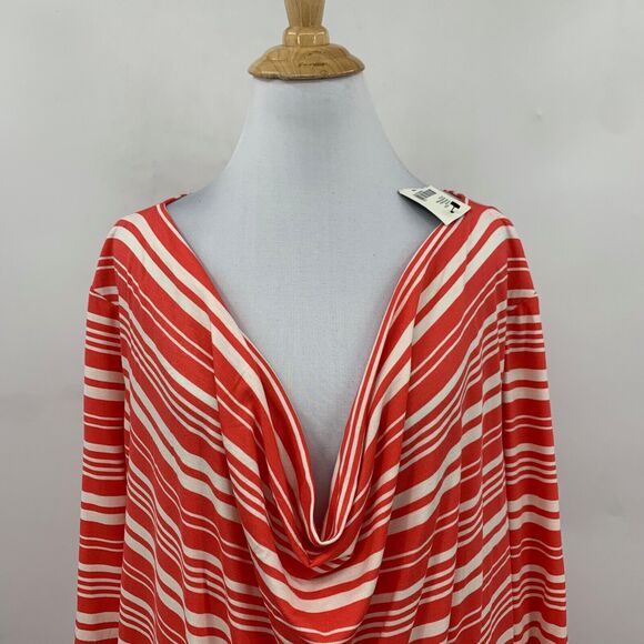 Lane Bryant Shirt Womens Plus 26/28 Pink Red Draped Neck Striped Dolman Sleeve - Picture 3 of 13